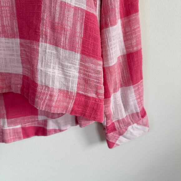 Cloth & Stone Linen Blend Picnic Gingham Plaid Shirt Button Back Pink White S - Picture 5 of 11